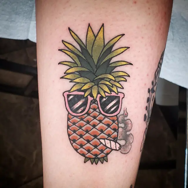 Pineapple wearing sunglasses by Chris Carp at Heart & Sword Tattoo