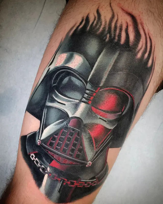 Color realism sci-fi helmet by Chris Carp at Heart & Sword Tattoo