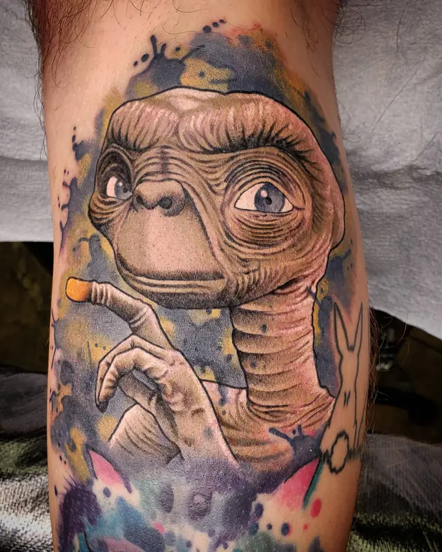 Color realism alien character tattoo by Chris Carp at Heart & Sword Tattoo