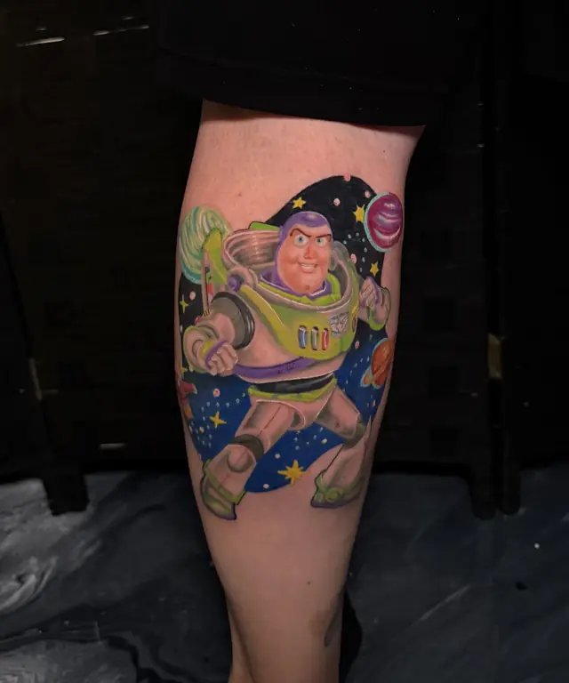 Color cartoon space ranger tattoo by Dina at Heart & Sword Tattoo